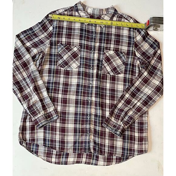 Caslon Classic Fit Plaid Shirt Women’s Size L – Cotton Tencel Blend Button Front - Picture 3 of 8